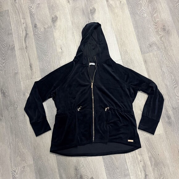 Nine West Active Black Velvet Zip Up Hoodie Large - Picture 2 of 9
